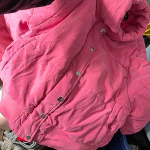 bubble gum pink puffer coat